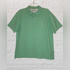 Men’s Green Nautica True Deck Polo Short Sleeve‎ Shirt Casual Logo Boat Sz L